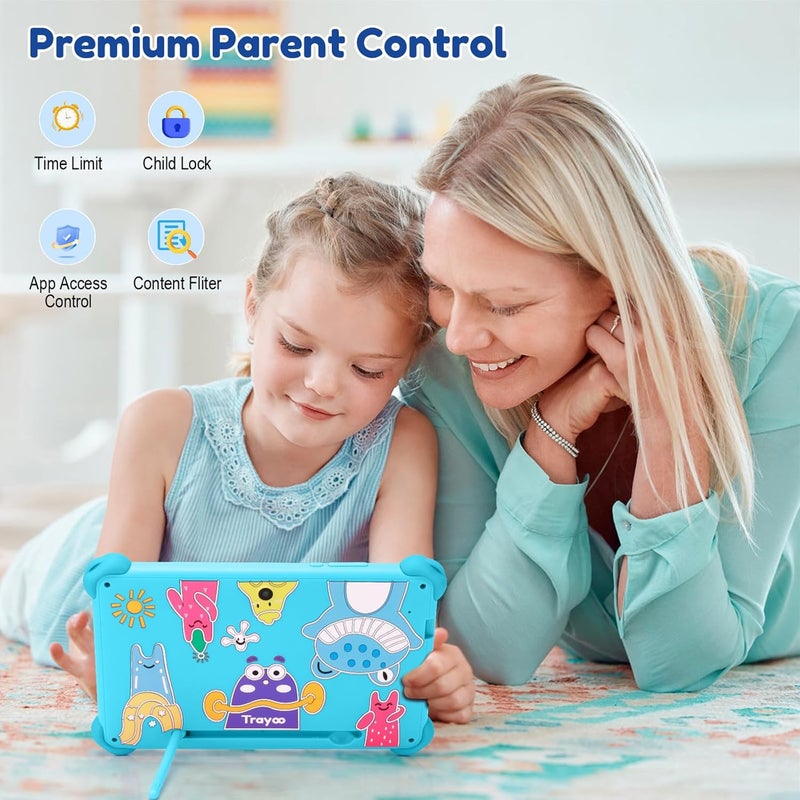Trayoo Kids Tablet 7 inch Tablets for Kids 3-12, 32GB Android Toddler Tablet with Solid Case, YouTube, Netflix, GMS, Bluetooth, WiFi, Education Learning Apps Installed, Parent Control(Blue) - Image 3
